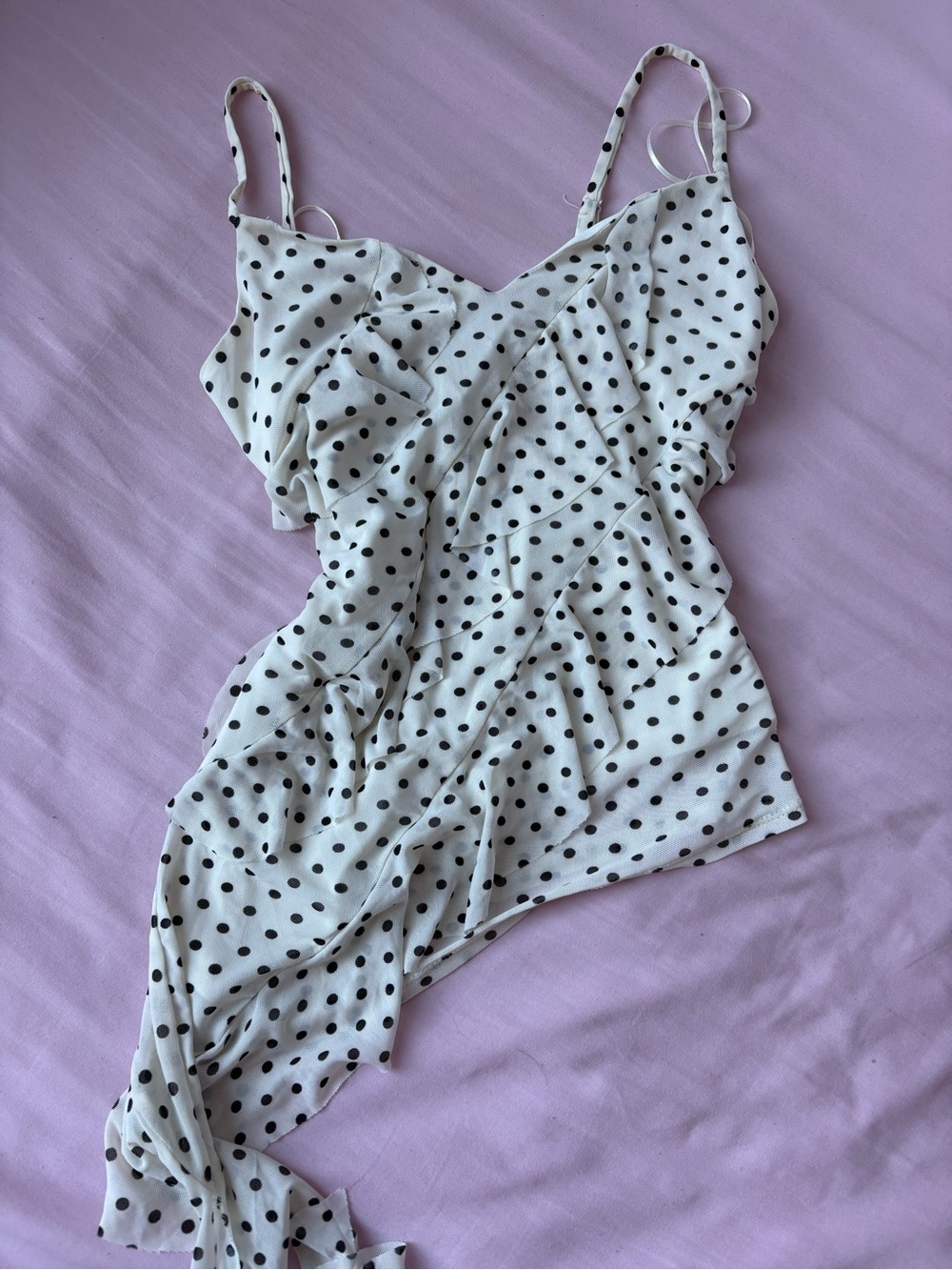 Asymmetrical White Polka Dot top